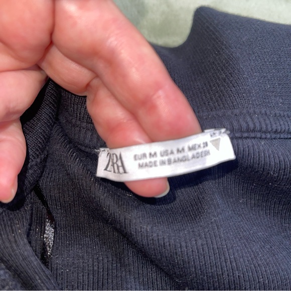 Zara Black Collared V- Neck Ribbed Cropped Cotton Top Short Sleeve Women Sz M - Picture 4 of 5